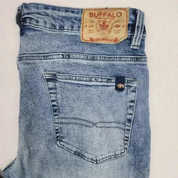 Buffalo David Bitton Mens Jeans Straight Six Stretch Size 34x34 Blue Distressed - Picture 2 of 16